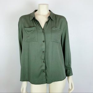 Evereve Braeve Army Green Button Up Blouse Top S